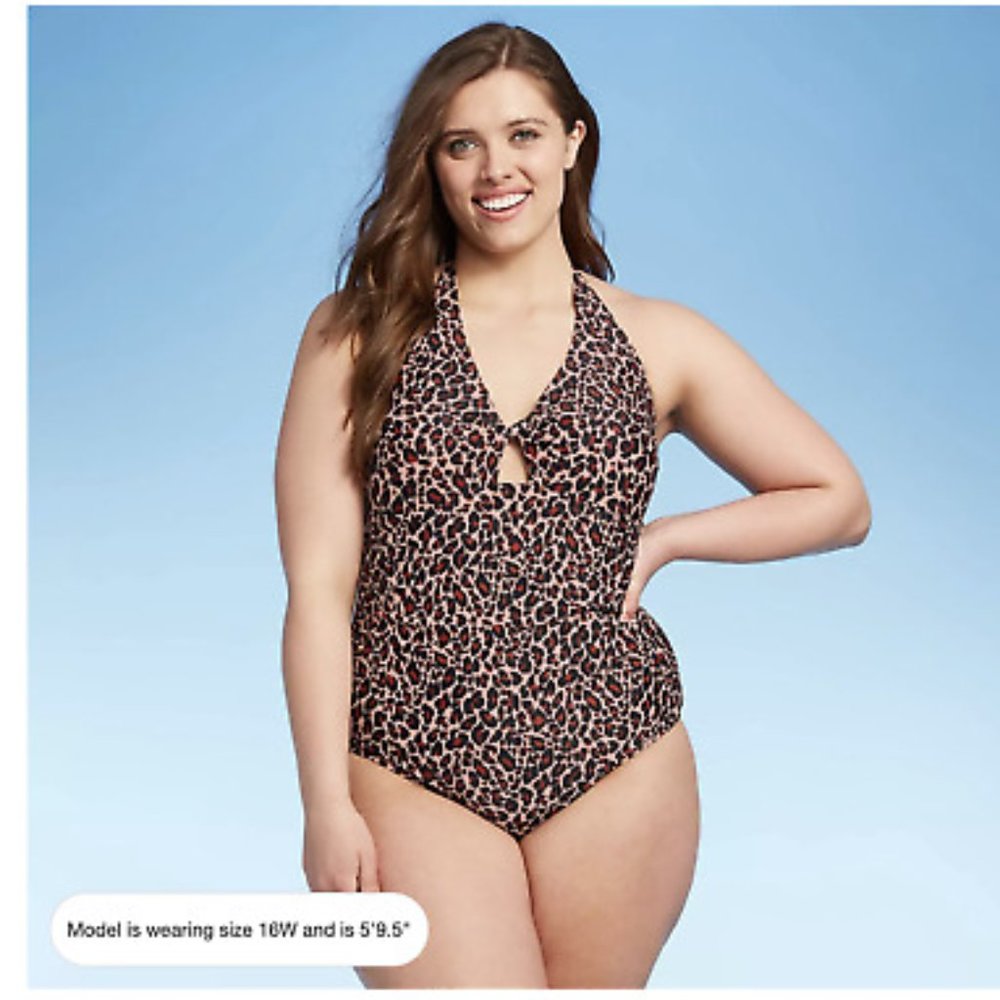 🏆Kona Sol Leopard Print One Piece Swimsuit New